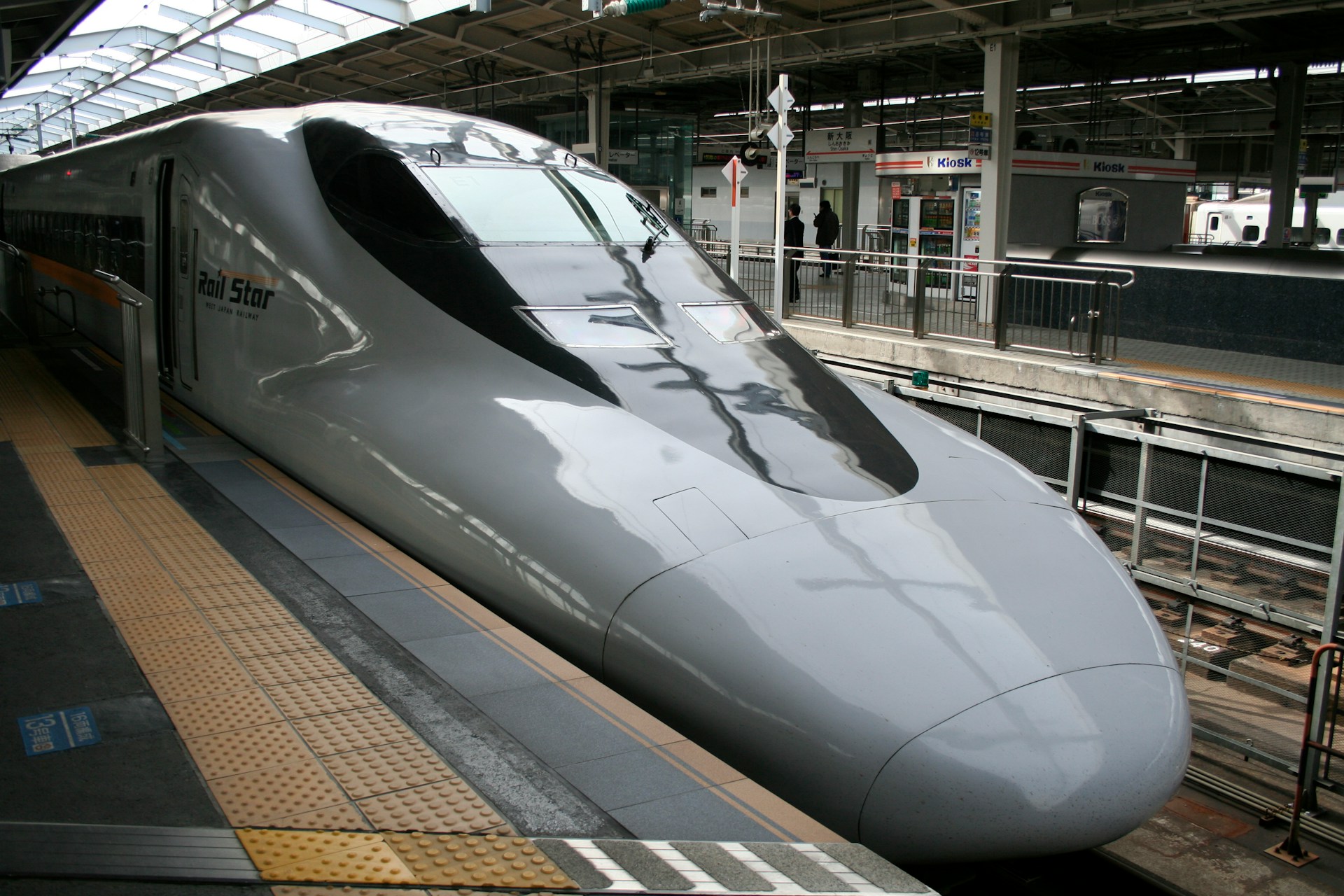 Modern high-speed train traveling through Japan.
